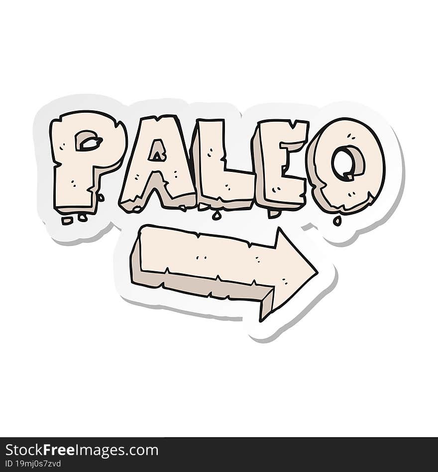 sticker of a cartoon paleo diet pointing arrow