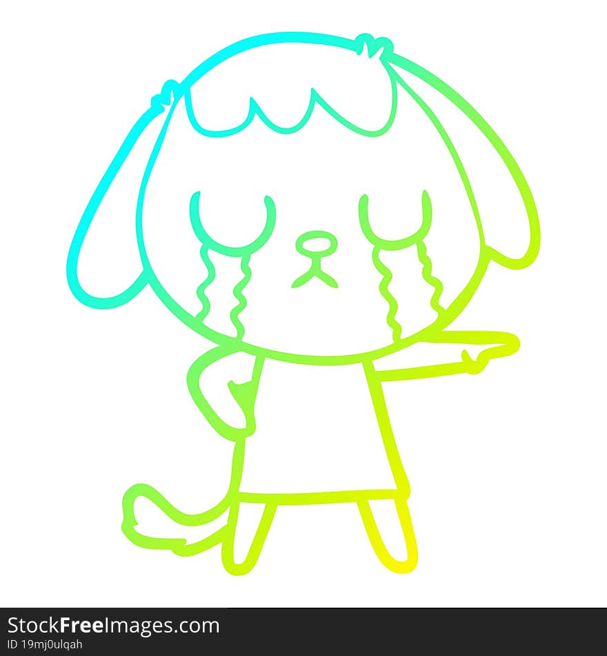 cold gradient line drawing cute cartoon dog crying