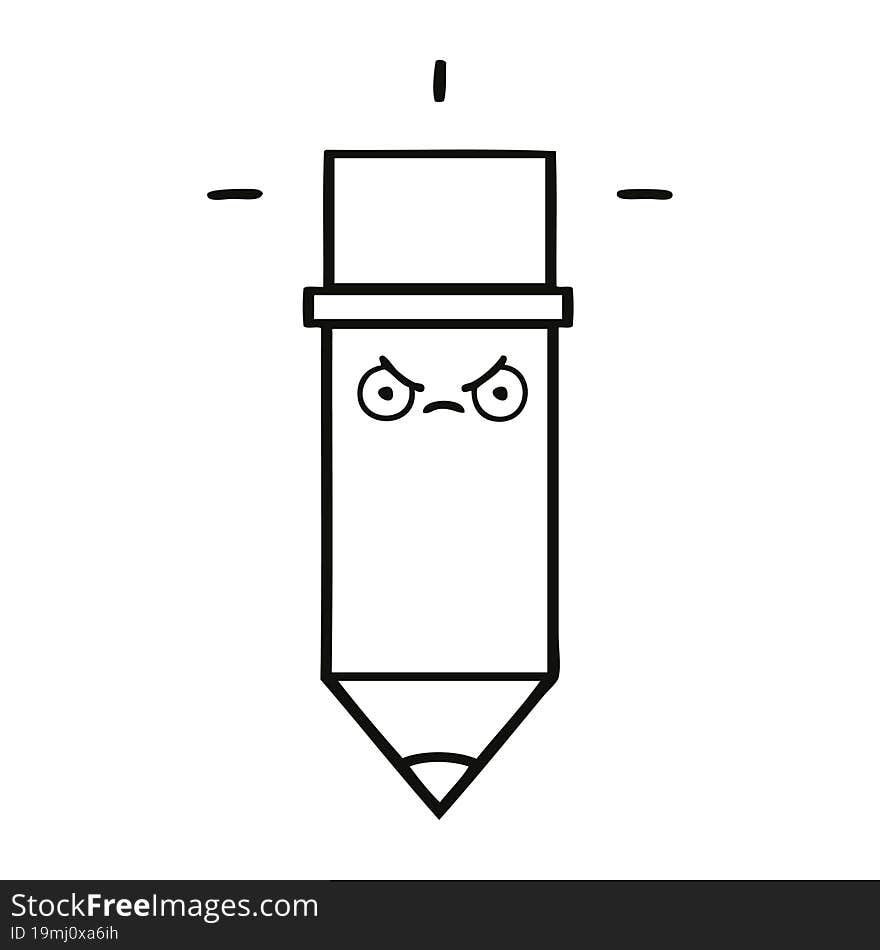 line drawing cartoon of a pencil. line drawing cartoon of a pencil