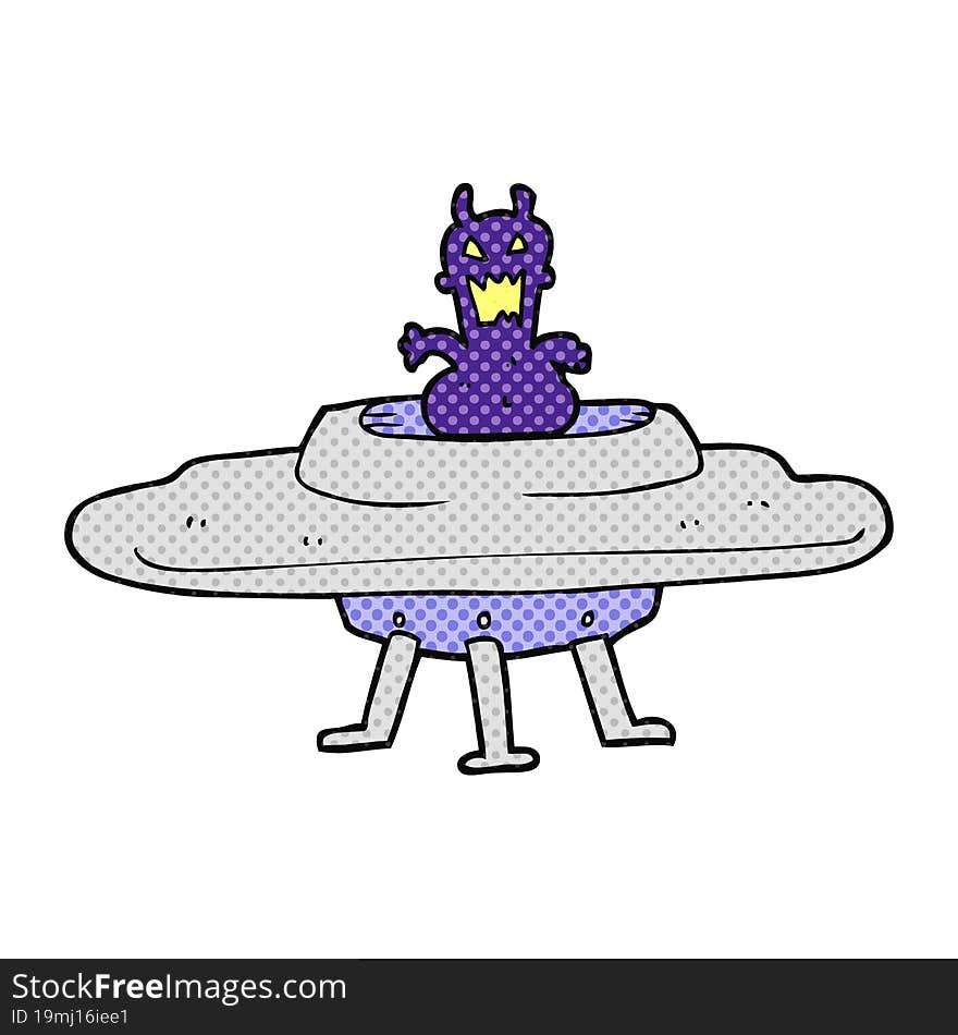 Cartoon Alien In Flying Saucer