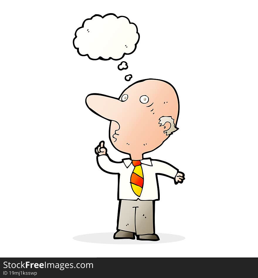 cartoon bald man asking question with thought bubble