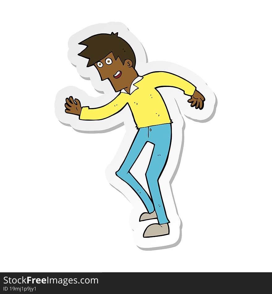 sticker of a cartoon happy man dancing