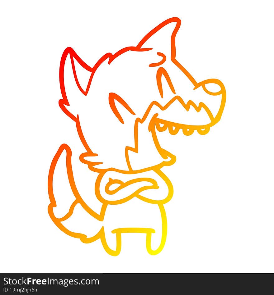 warm gradient line drawing of a laughing fox cartoon