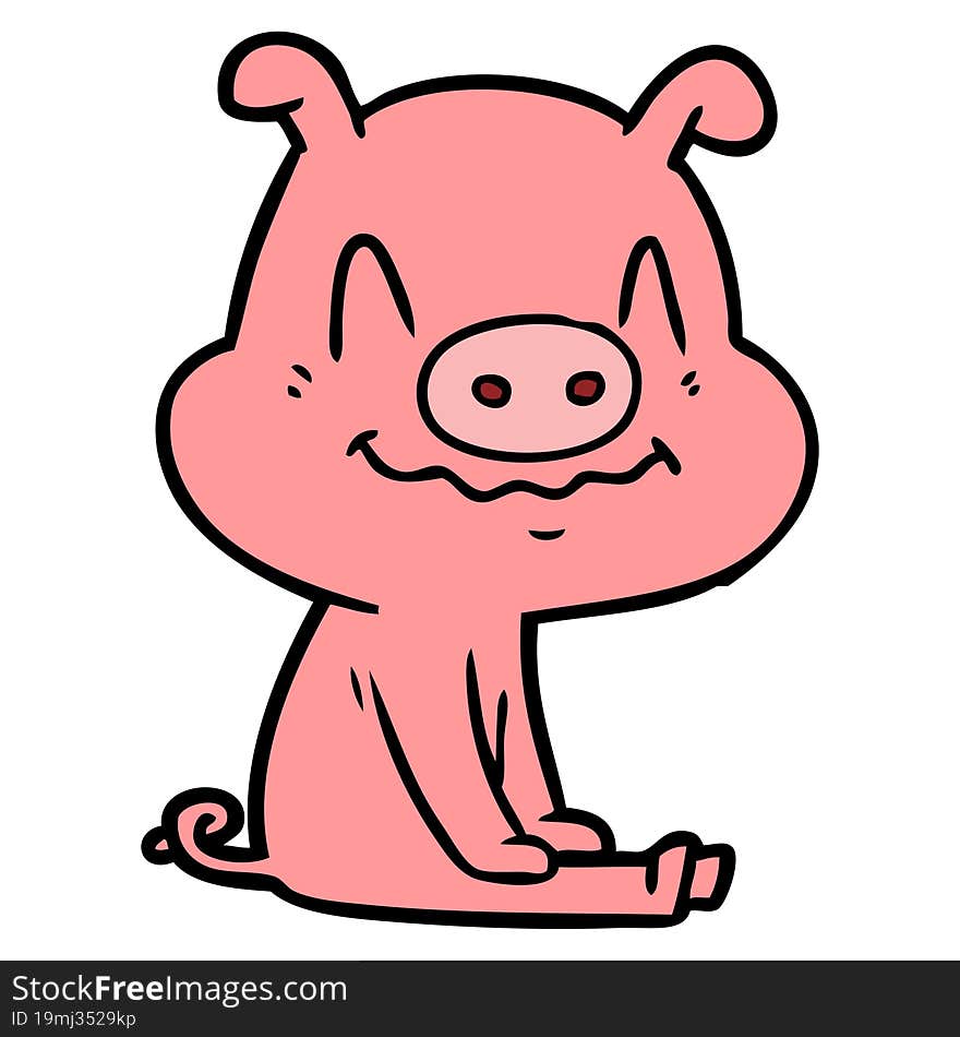 nervous cartoon pig sitting. nervous cartoon pig sitting