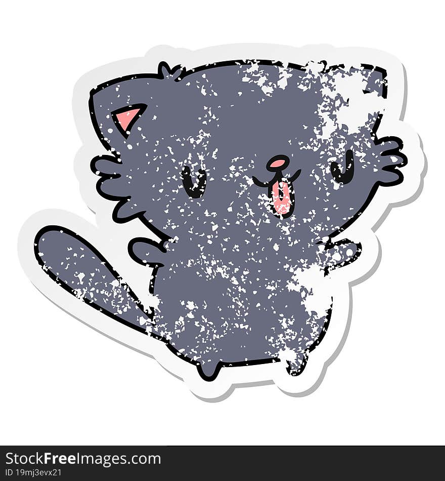 distressed sticker cartoon illustration of cute kawaii cat. distressed sticker cartoon illustration of cute kawaii cat