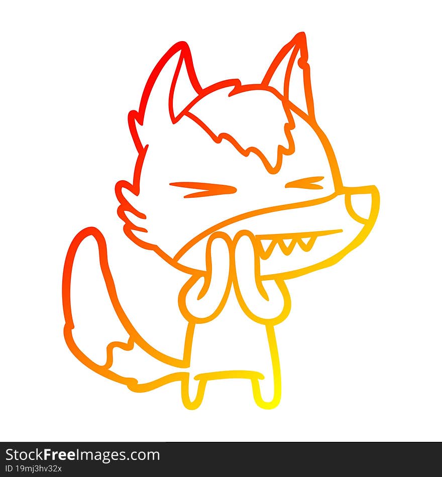 warm gradient line drawing angry wolf cartoon