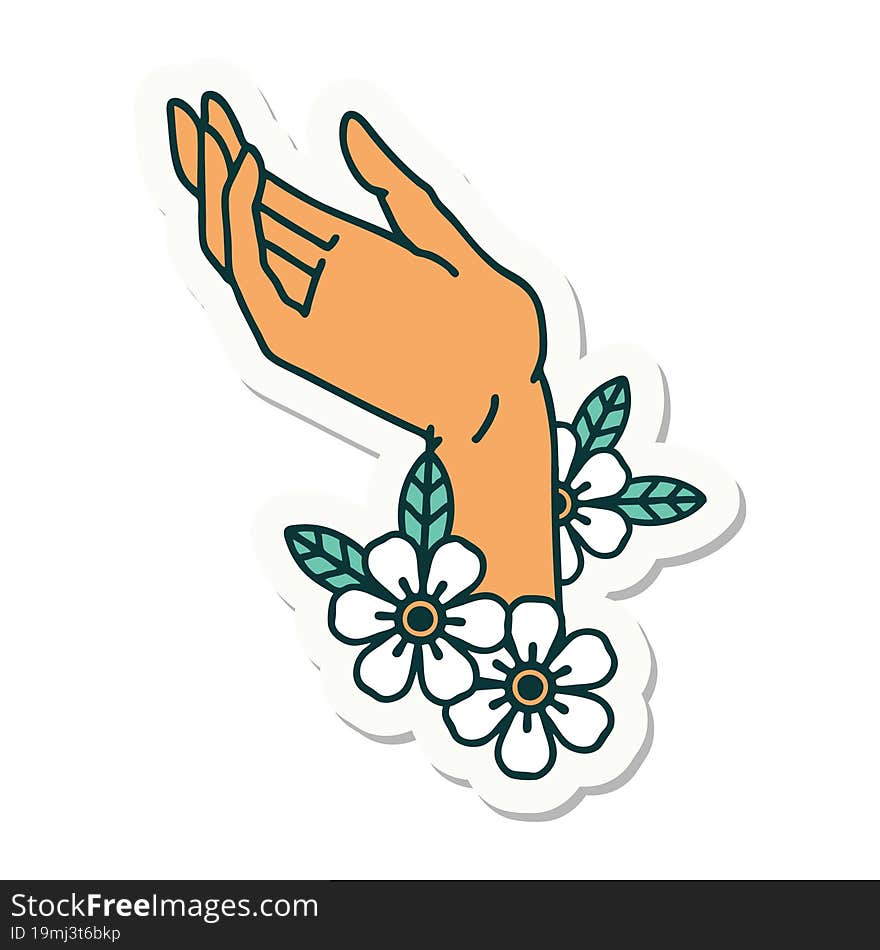 sticker of tattoo in traditional style of a hand. sticker of tattoo in traditional style of a hand