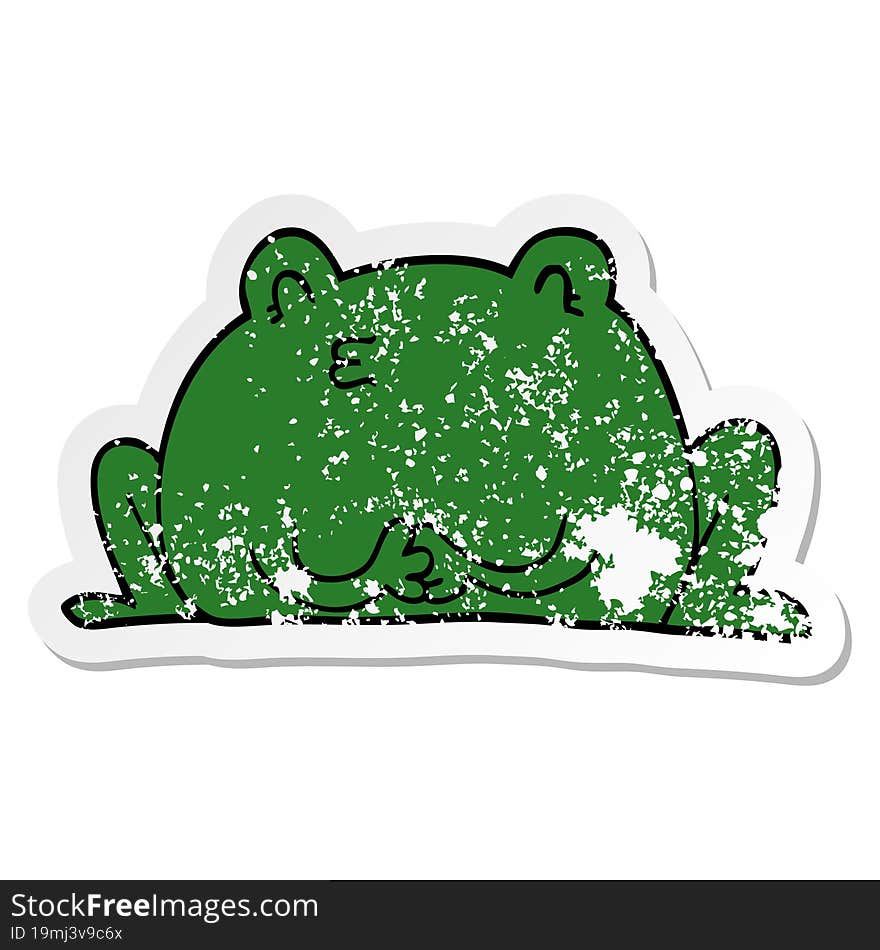 Distressed Sticker Of A Cute Cartoon Frog