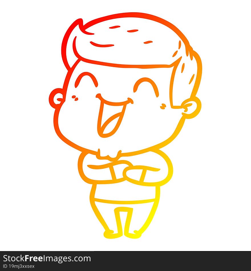 warm gradient line drawing of a cartoon man laughing