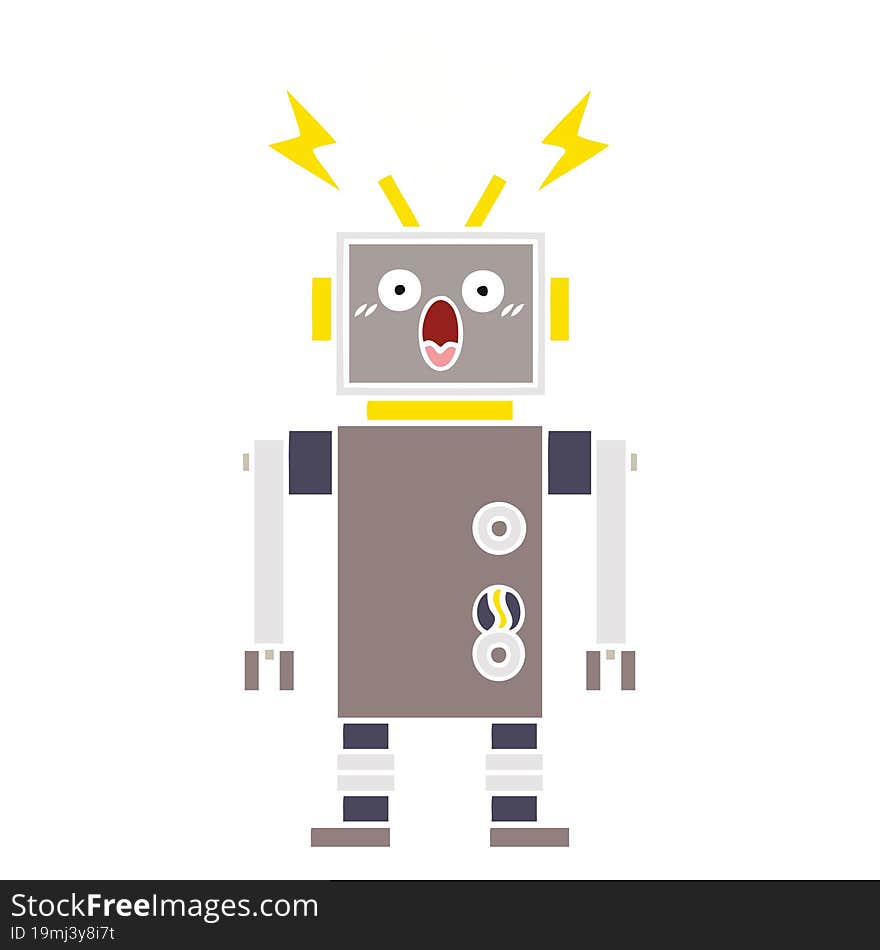 flat color retro cartoon malfunctioning robot