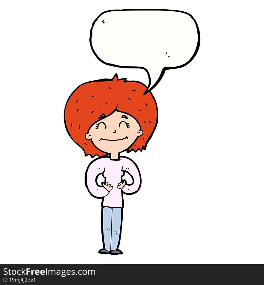 cartoon happy woman with speech bubble