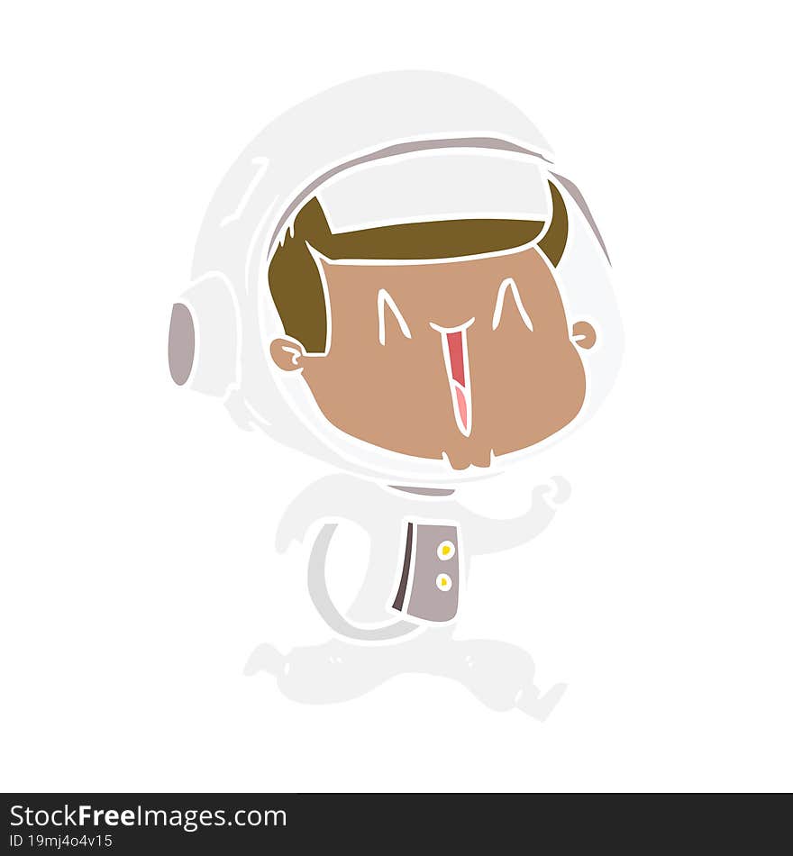 Happy Flat Color Style Cartoon Astronaut