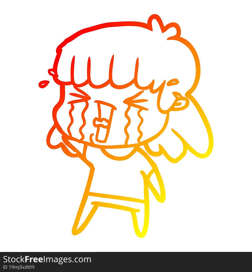 warm gradient line drawing cartoon woman in tears