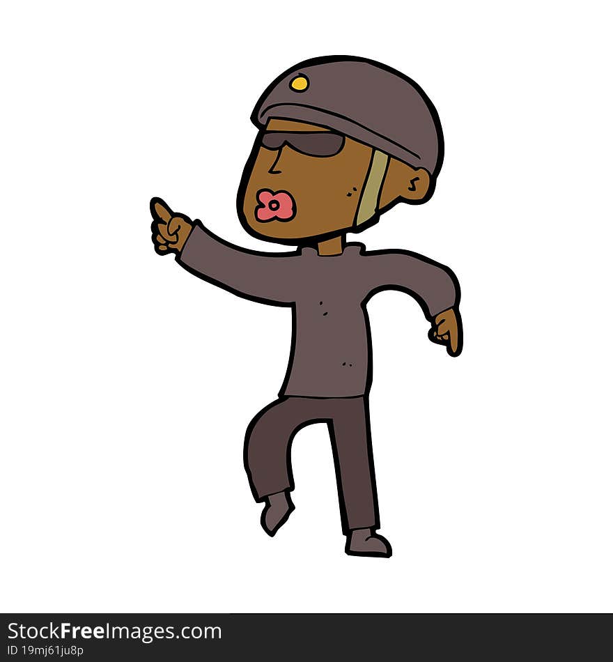 Cartoon Man In Bike Helmet Pointing