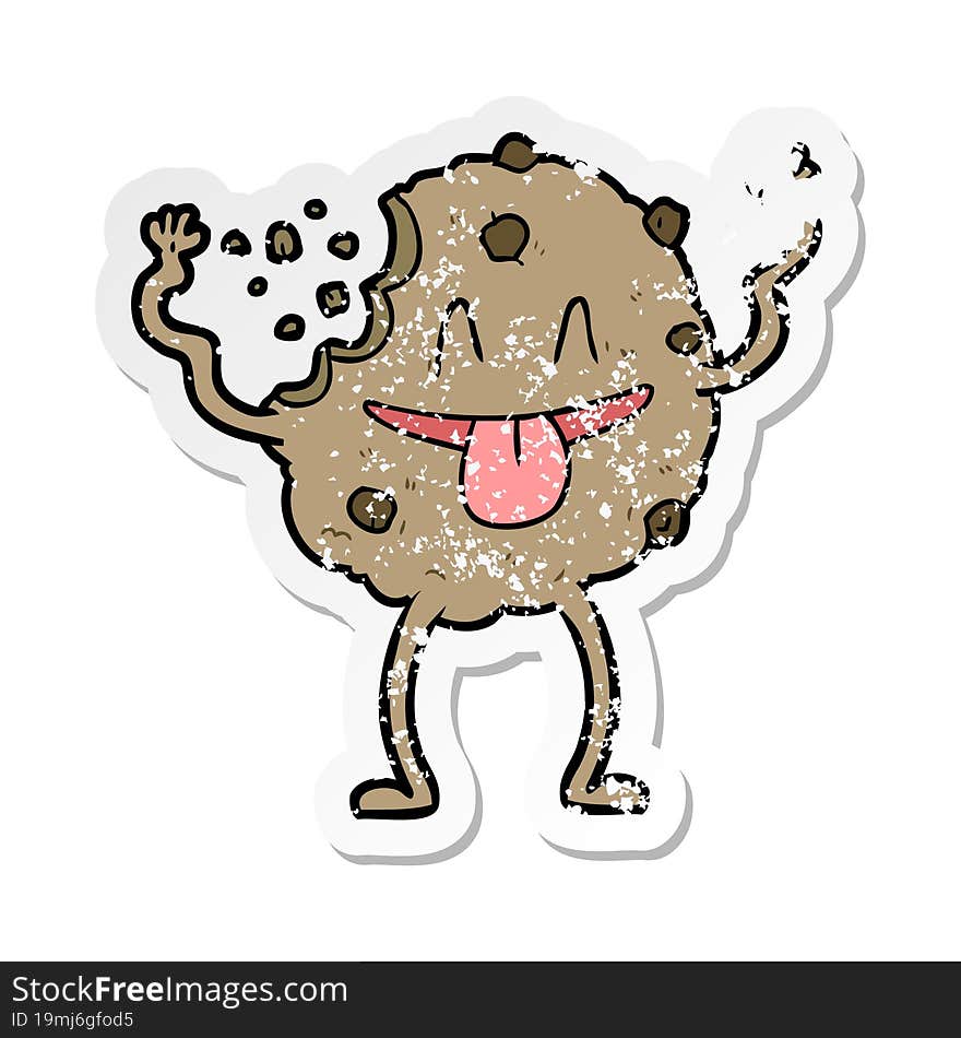 distressed sticker of a cartoon cookie