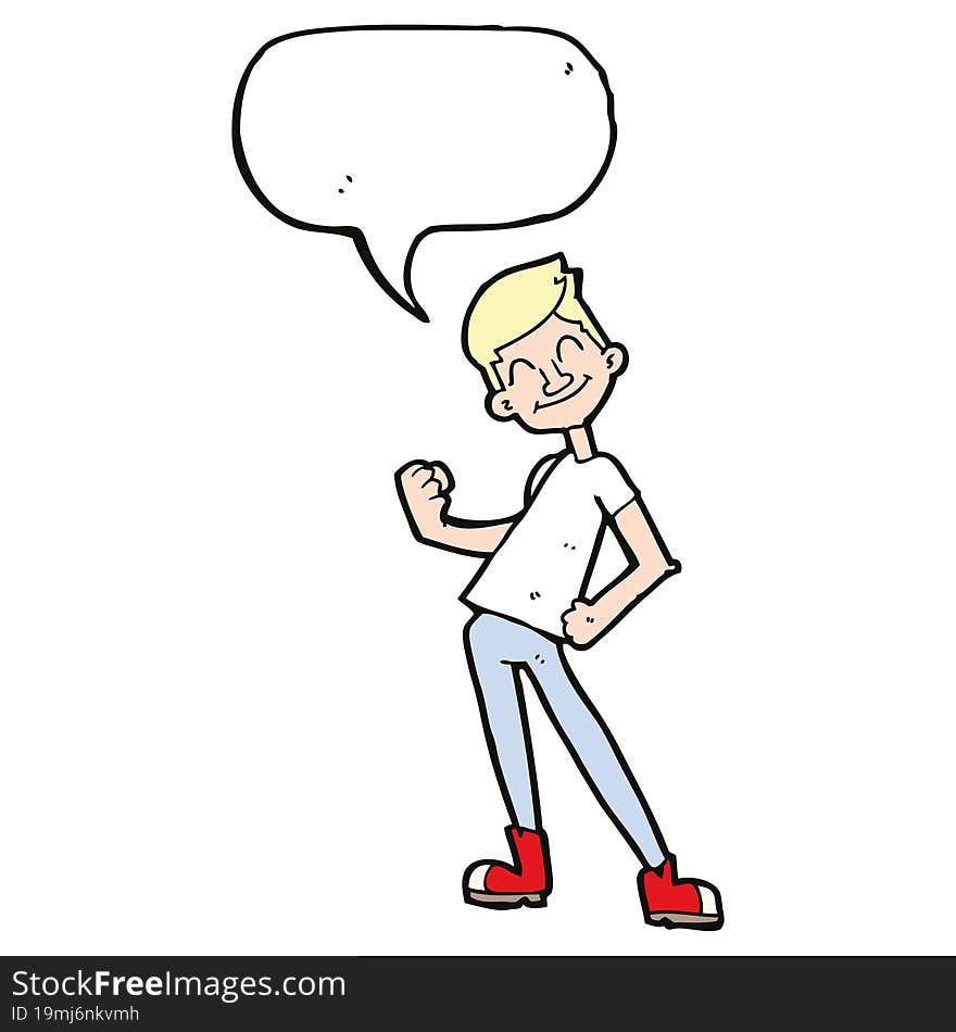 Cartoon Celebrating Man With Speech Bubble