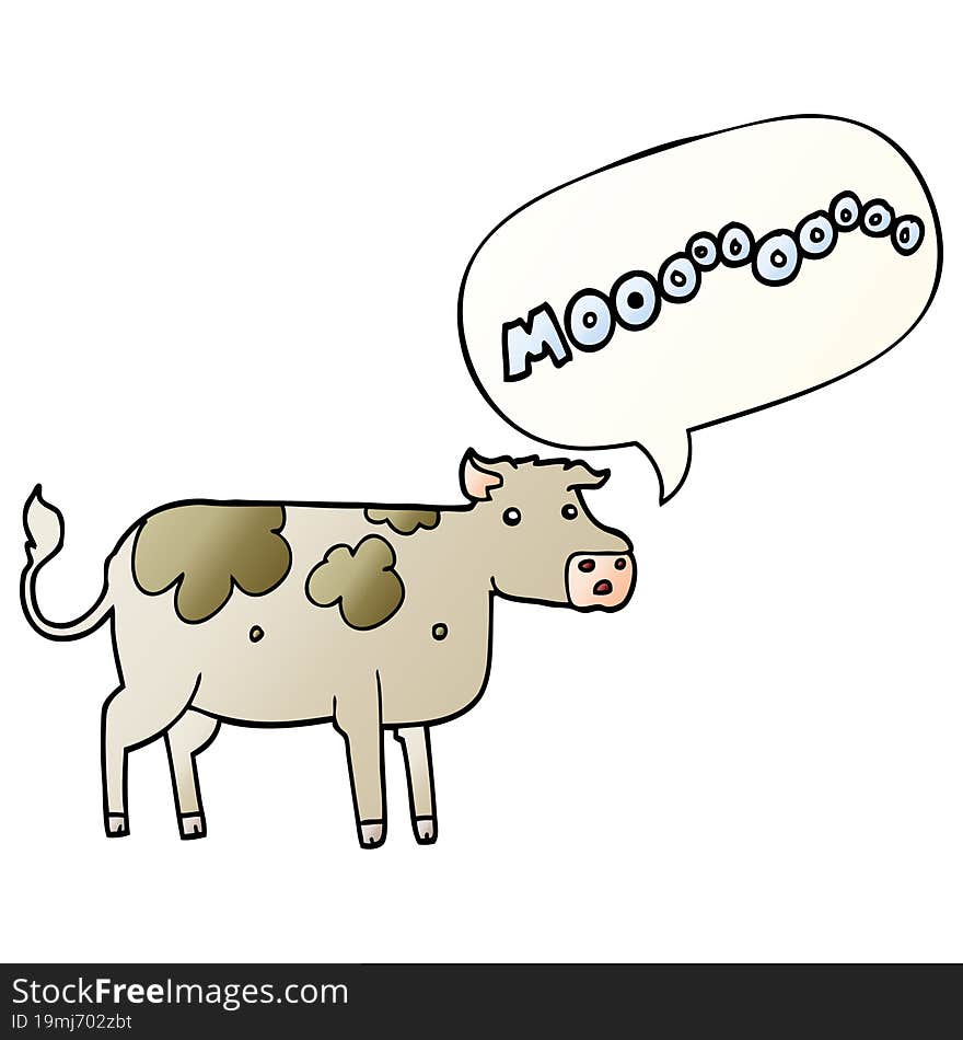 Cartoon Cow And Speech Bubble In Smooth Gradient Style