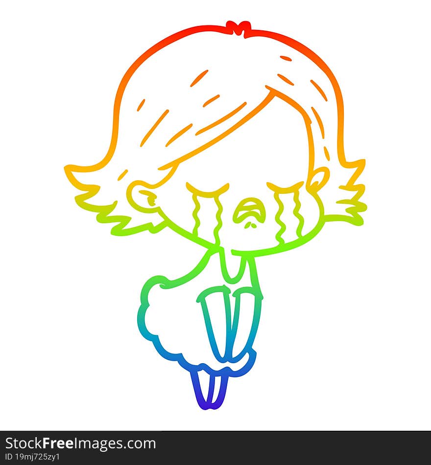 rainbow gradient line drawing of a cartoon girl crying