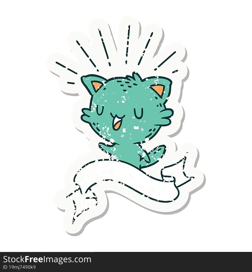 Grunge Sticker Of Tattoo Style Happy Cat