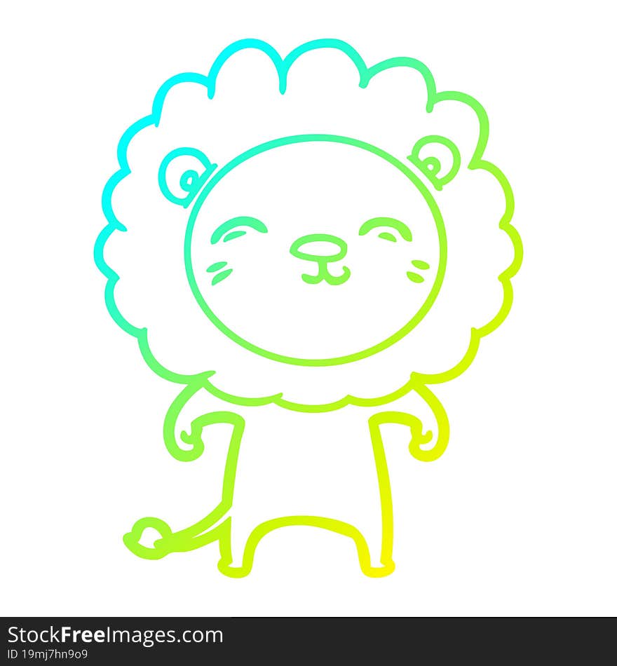 cold gradient line drawing of a cartoon lion