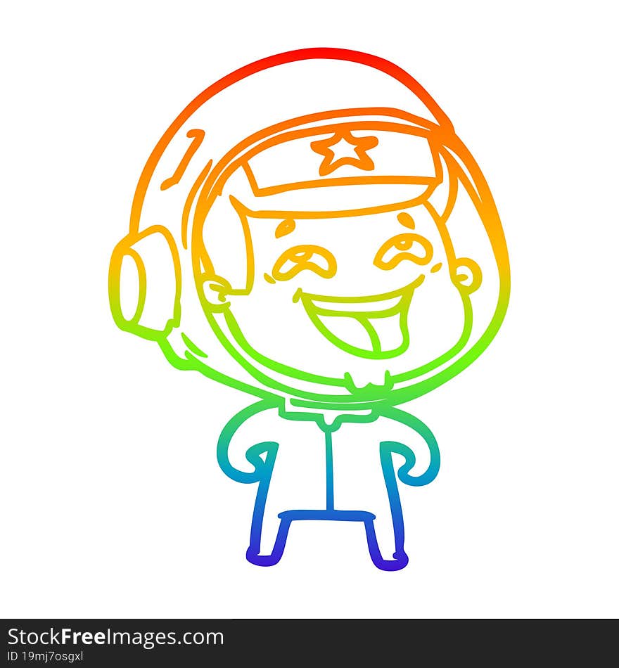 rainbow gradient line drawing of a cartoon laughing astronaut