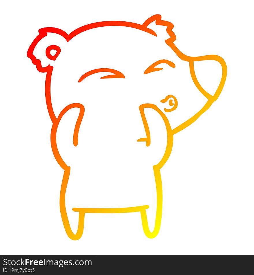 warm gradient line drawing cartoon whistling bear