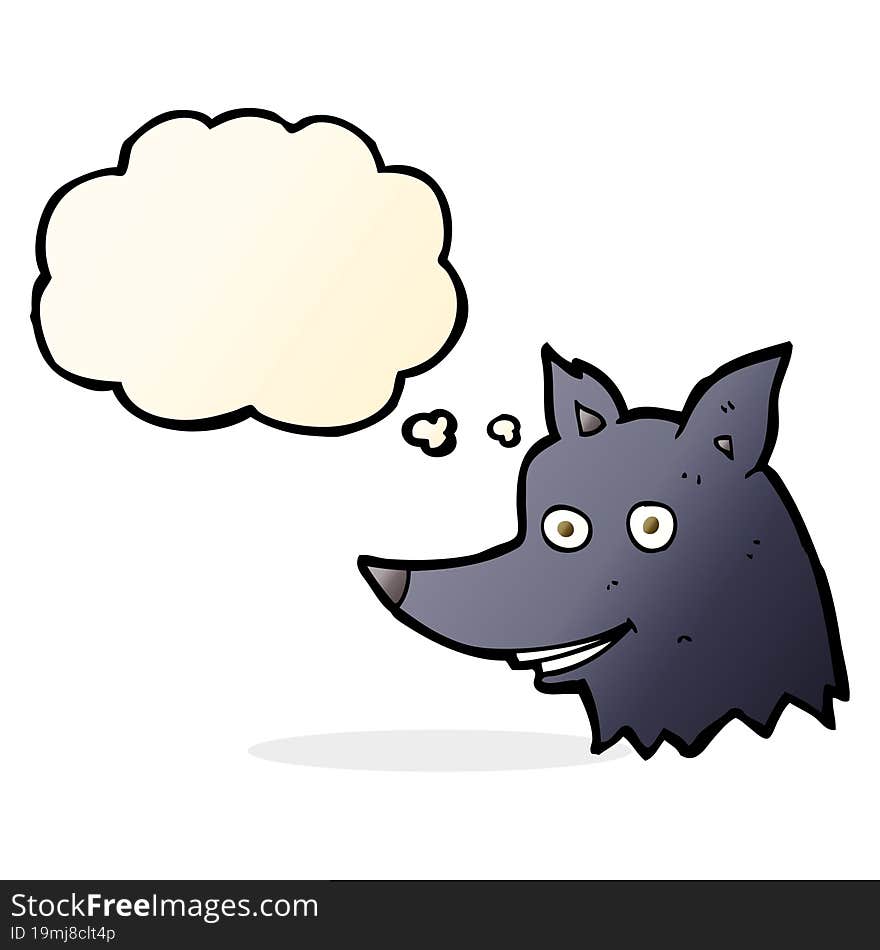 cartoon wolf head with thought bubble