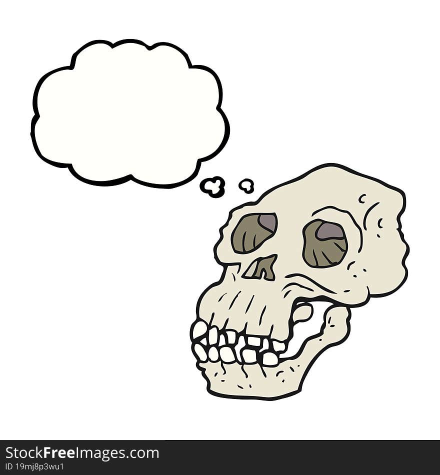 freehand drawn thought bubble cartoon ancient skull