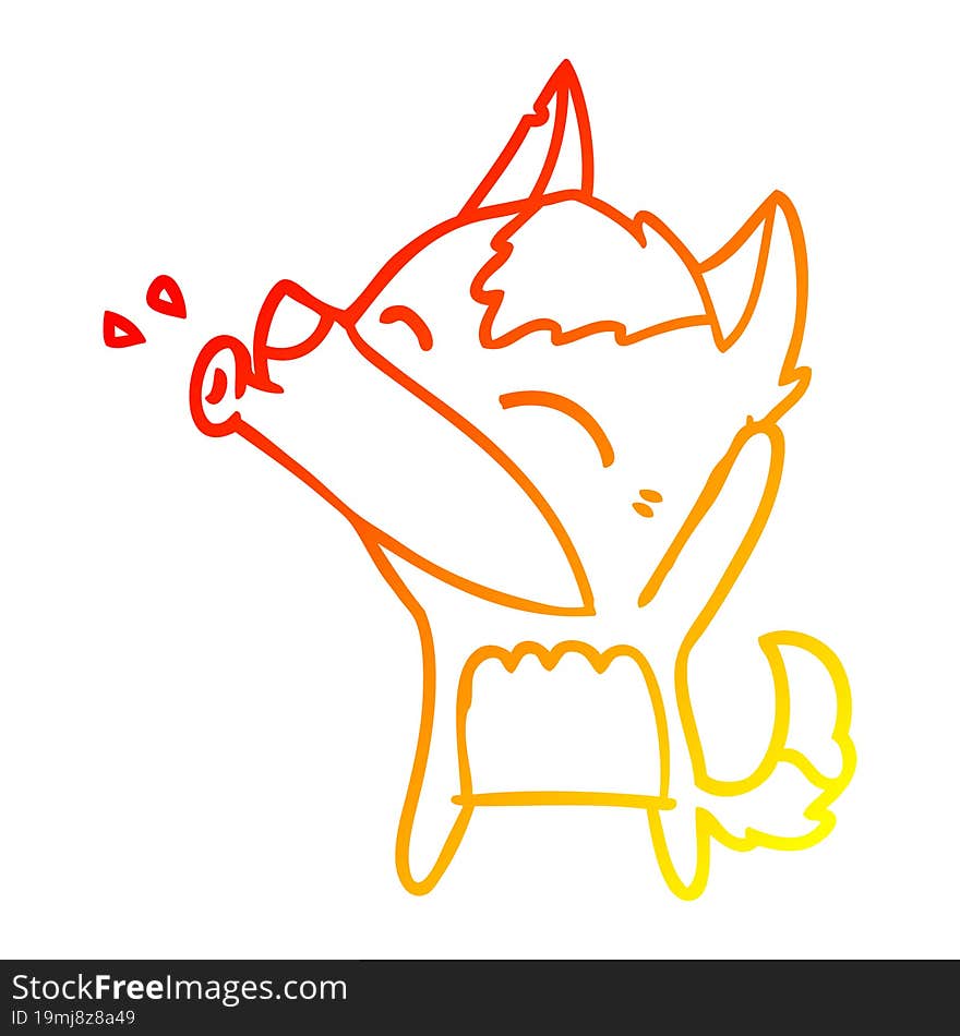 Warm Gradient Line Drawing Howling Wolf Cartoon