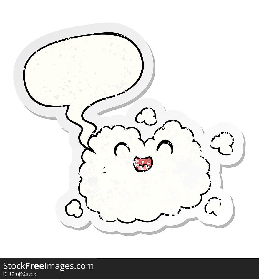 cartoon happy smoke cloud and speech bubble distressed sticker