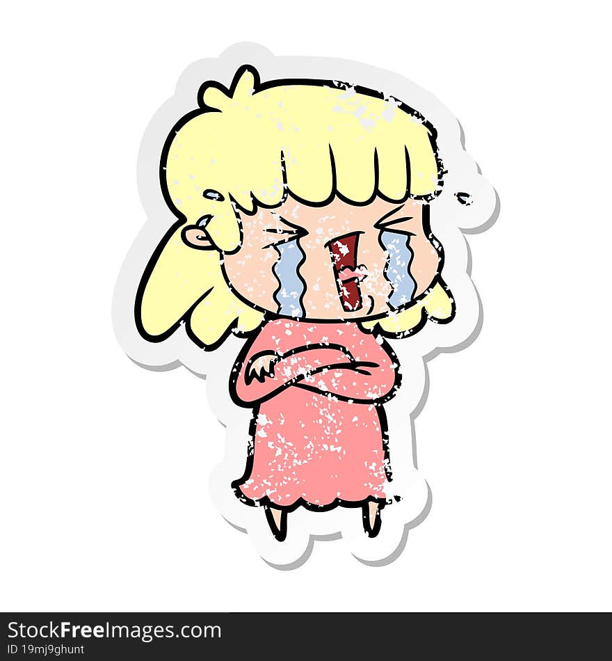 distressed sticker of a cartoon woman in tears