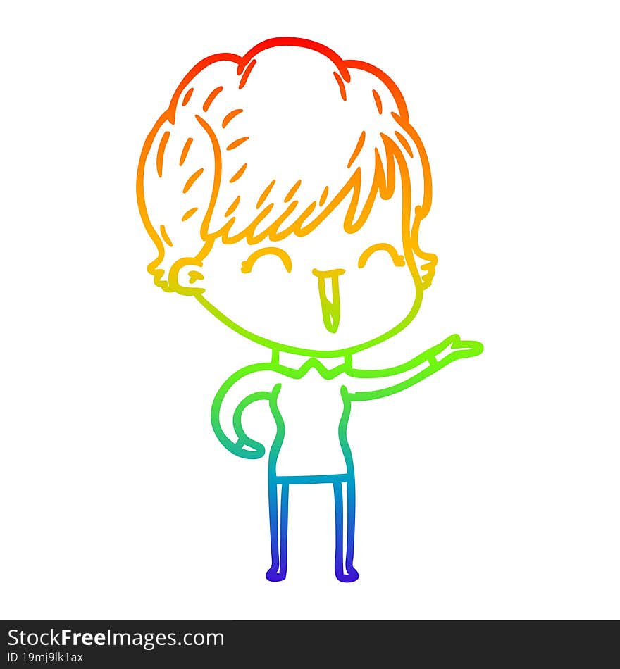 Rainbow Gradient Line Drawing Cartoon Laughing Woman