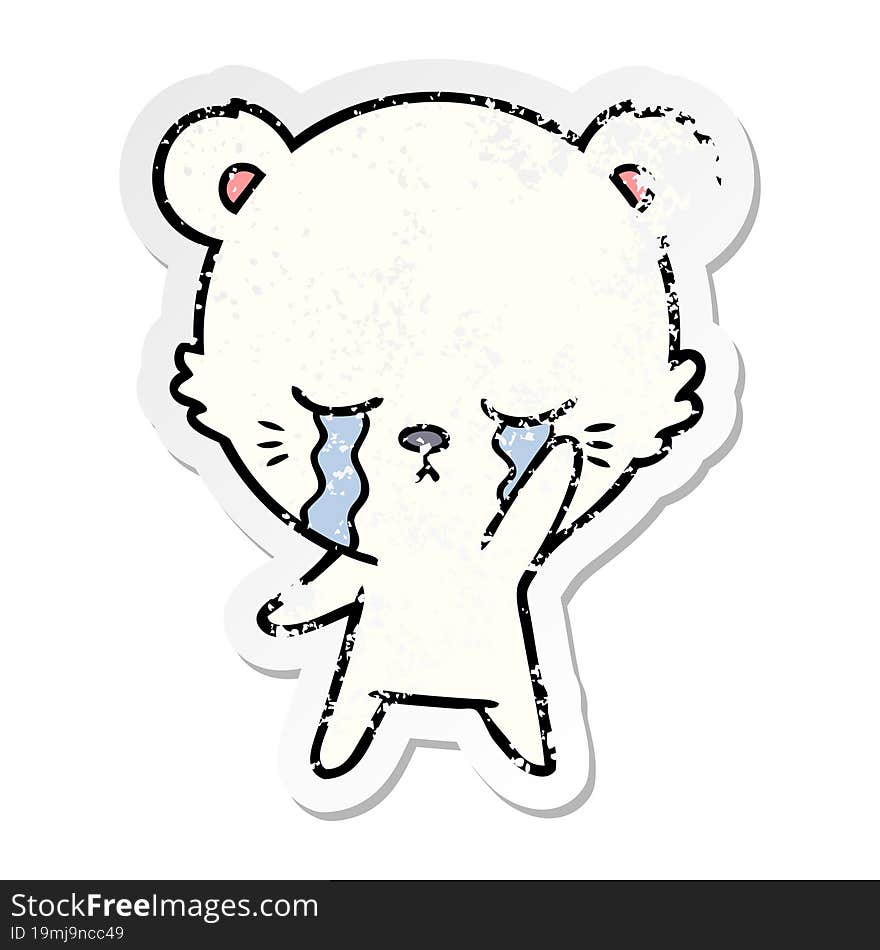 distressed sticker of a crying cartoon polarbear