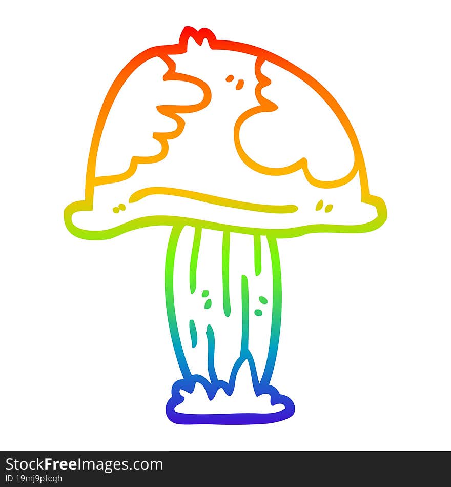 rainbow gradient line drawing of a cartoon wild mushroom