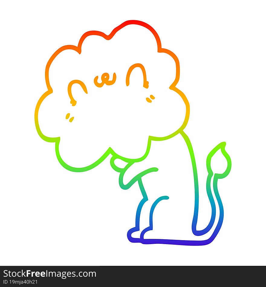 rainbow gradient line drawing of a cartoon lion