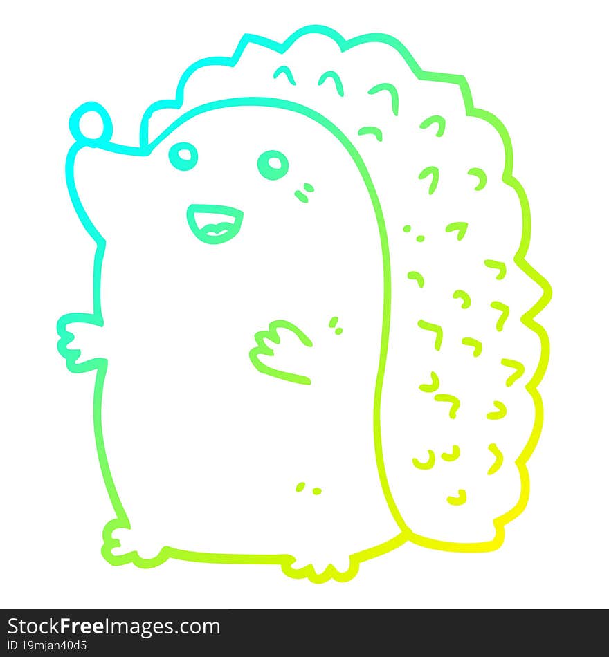 cold gradient line drawing cartoon happy hedgehog