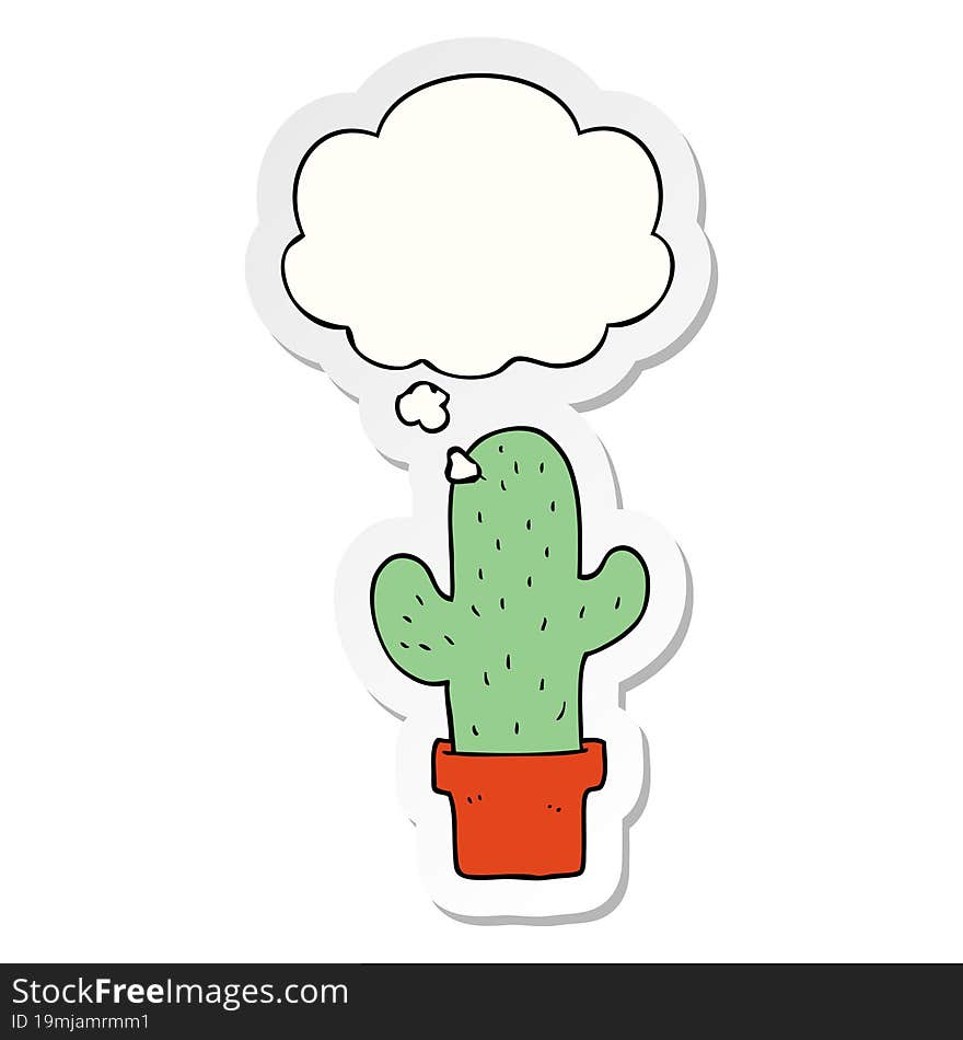 Cartoon Cactus And Thought Bubble As A Printed Sticker