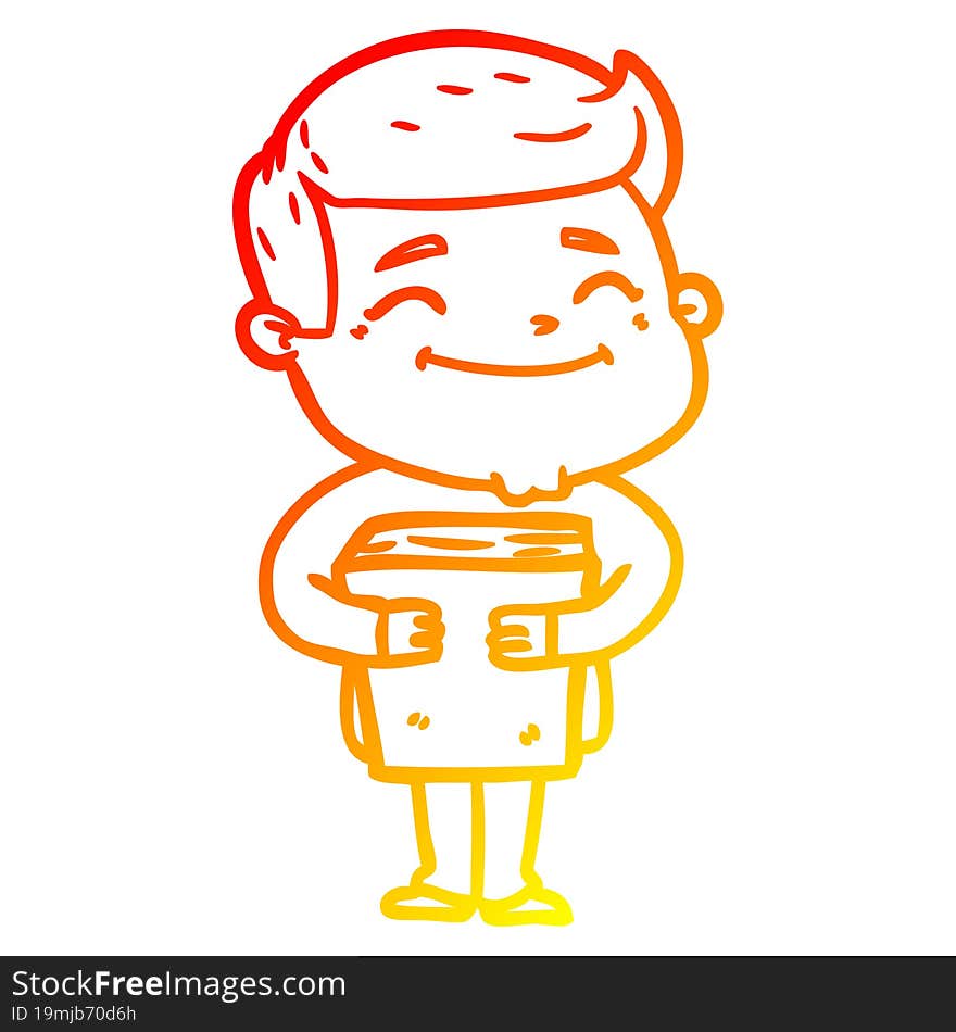 Warm Gradient Line Drawing Happy Cartoon Man Holding Book