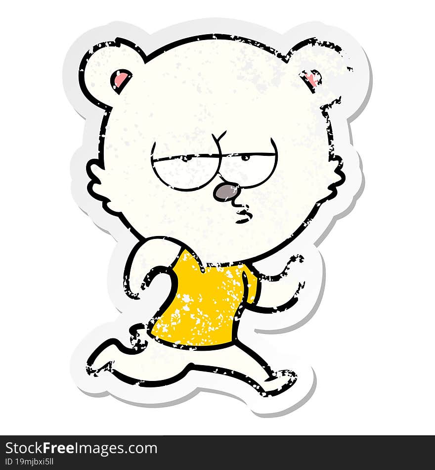 Distressed Sticker Of A Bored Polar Bear Running Cartoon