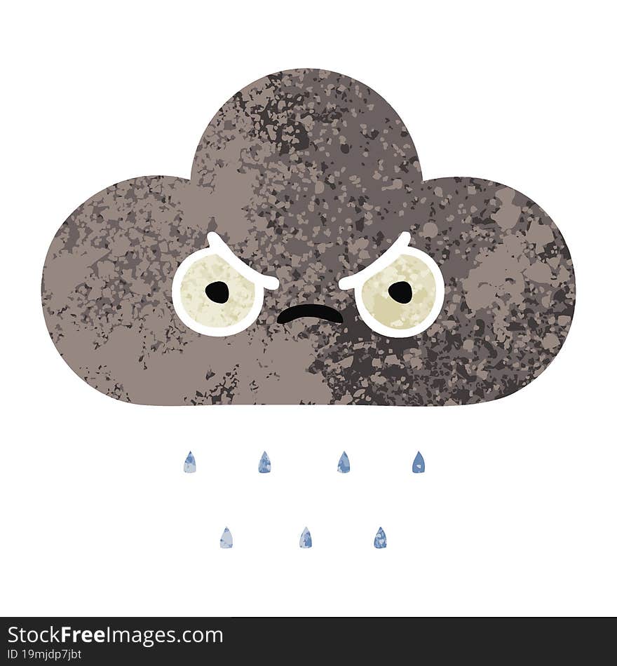 retro illustration style cartoon storm rain cloud