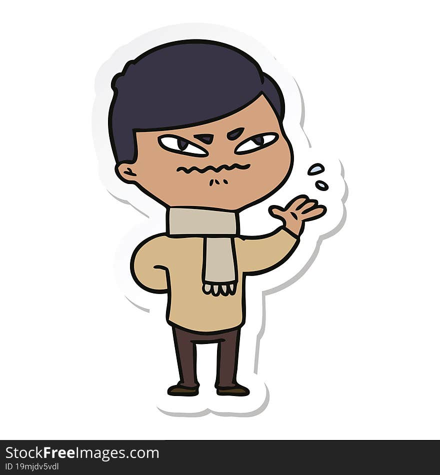 sticker of a cartoon angry man