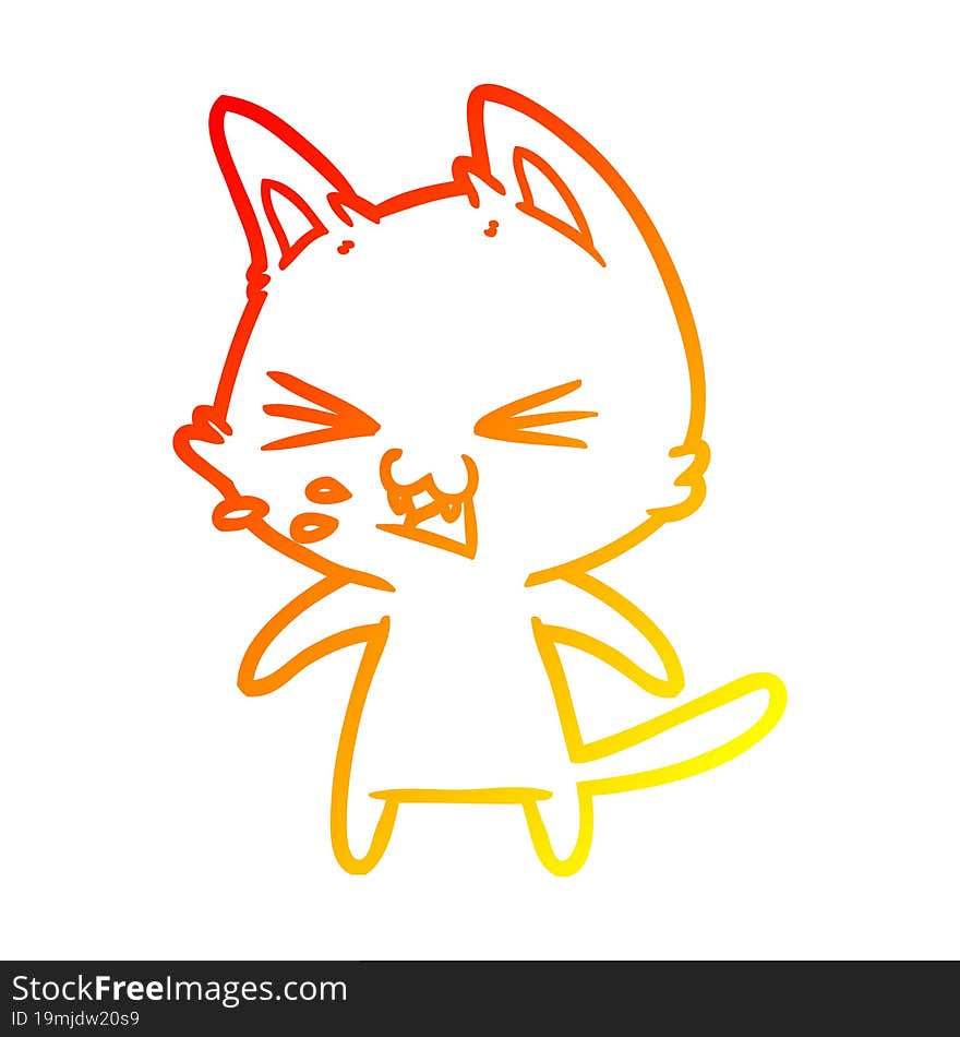 warm gradient line drawing cartoon cat hissing