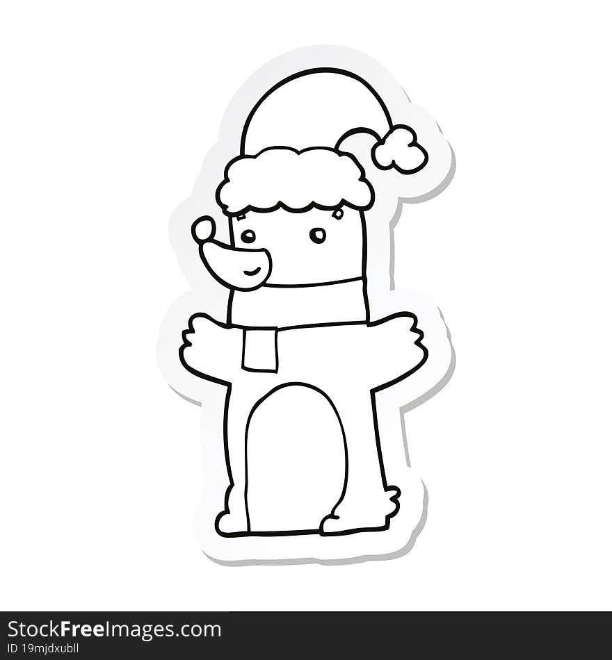 sticker of a cartoon bear wearing christmas hat