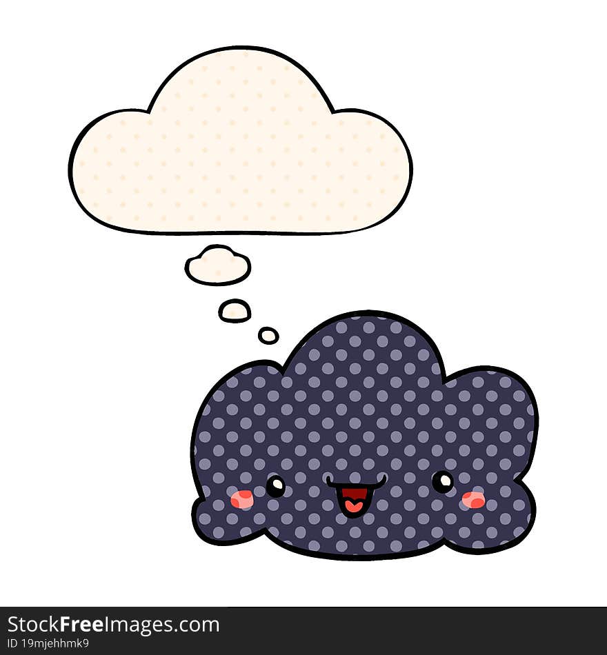 cute cartoon cloud and thought bubble in comic book style