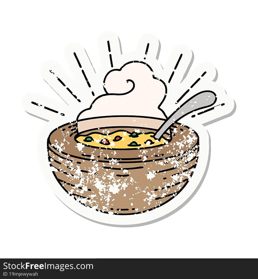 grunge sticker of tattoo style bowl of soup