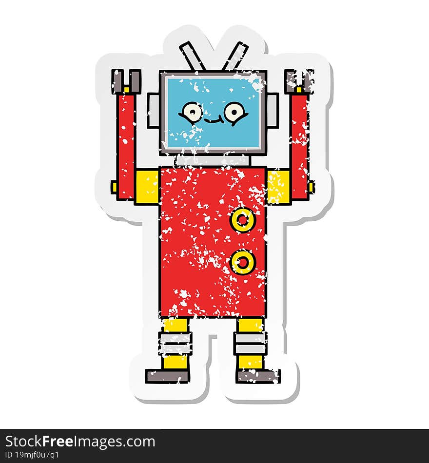 Distressed Sticker Of A Cute Cartoon Robot