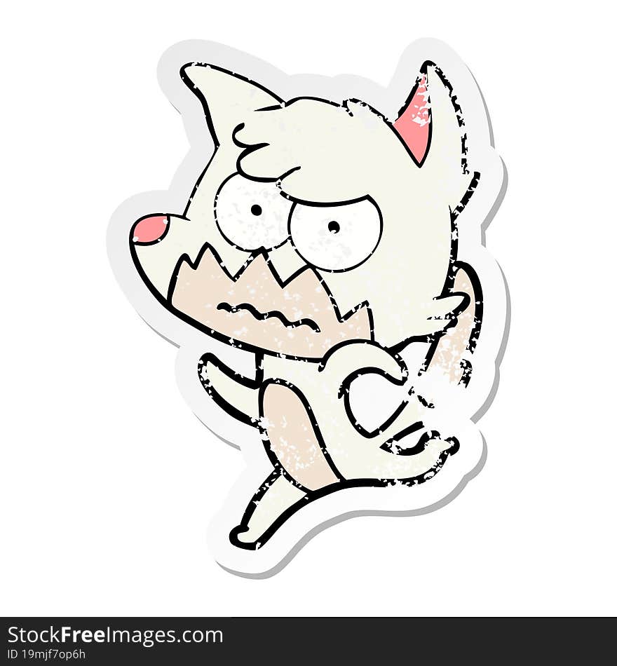 distressed sticker of a cartoon annoyed fox