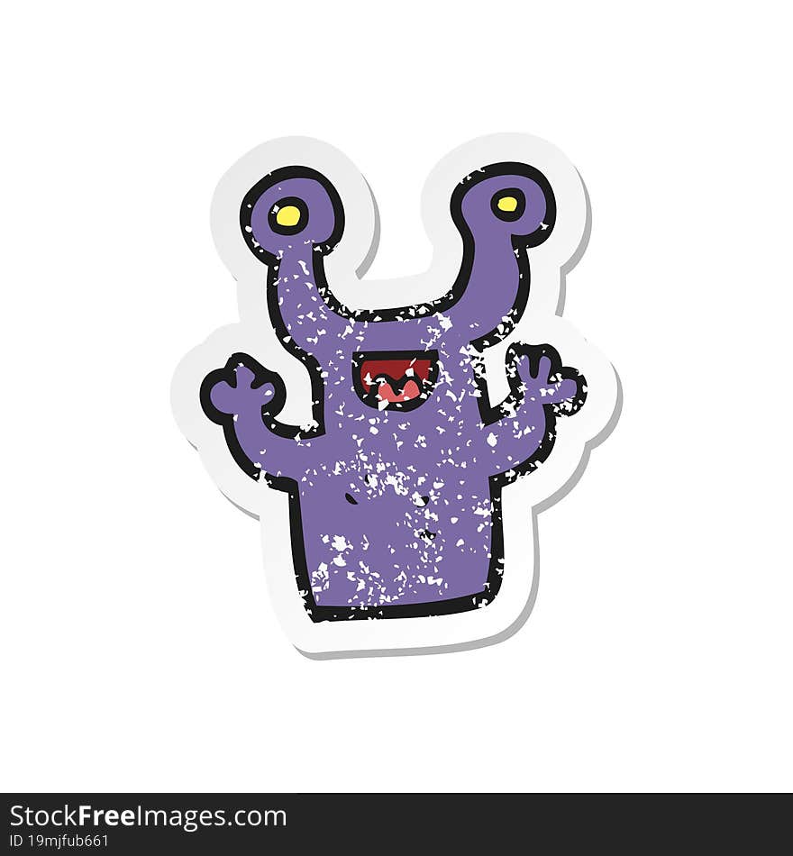 retro distressed sticker of a cartoon little alien