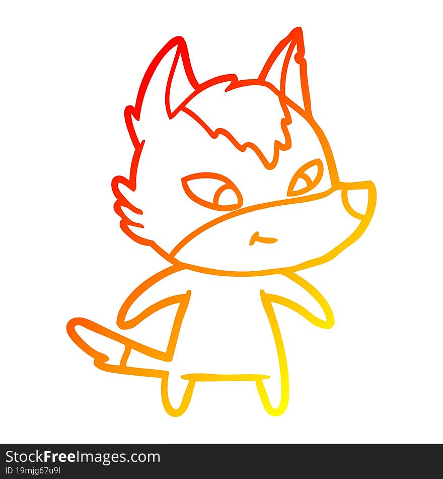 warm gradient line drawing friendly cartoon wolf