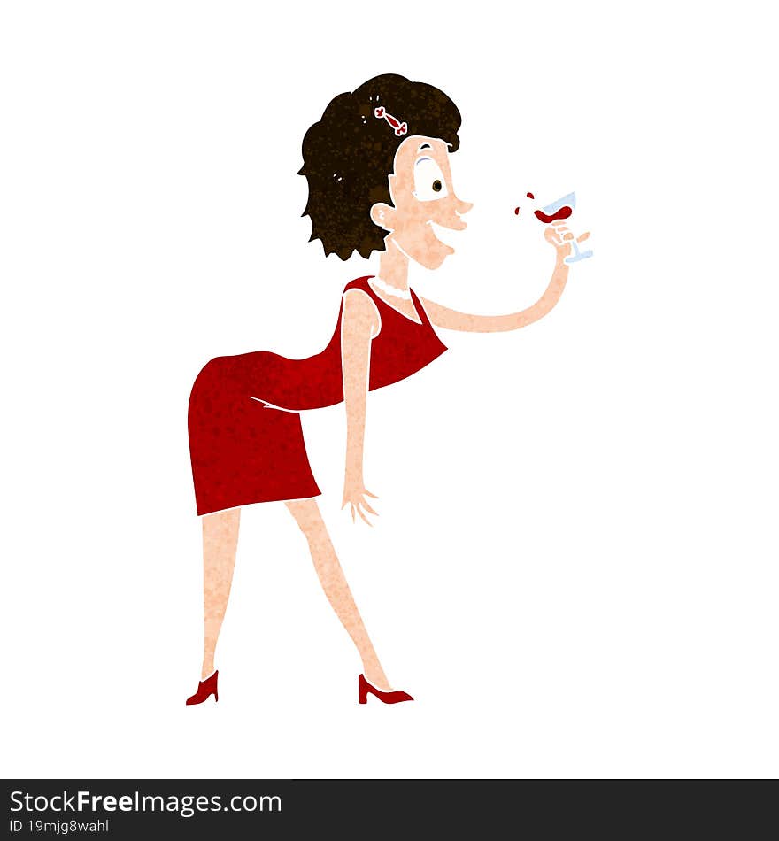 cartoon happy woman with drink. cartoon happy woman with drink